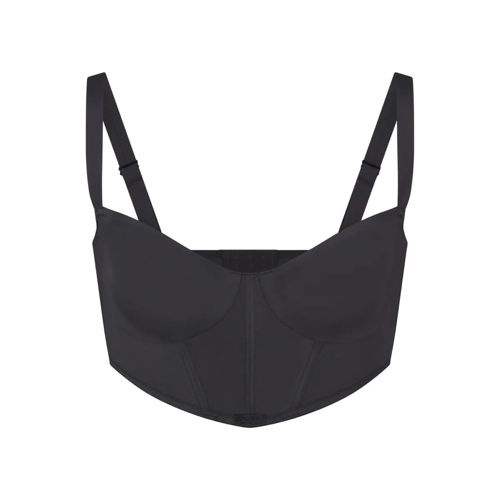 NWT Skims Logo Shine Demi Corset Bra In Onyx Black